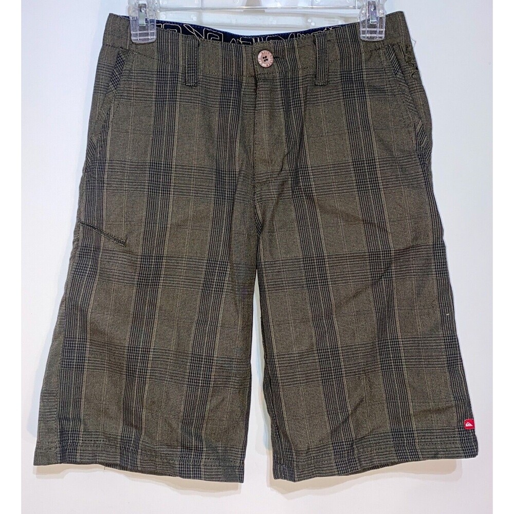 Quiksilver Plaid Bermuda Shorts Mens 27 Brown Skater Skateboard Punk Spell Out